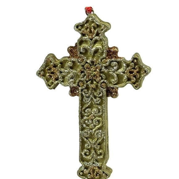 Old World Christmas Holy Cross Ornament Religious Gold Glitter Tree Ornament 4"+ - Picture 3 of 3